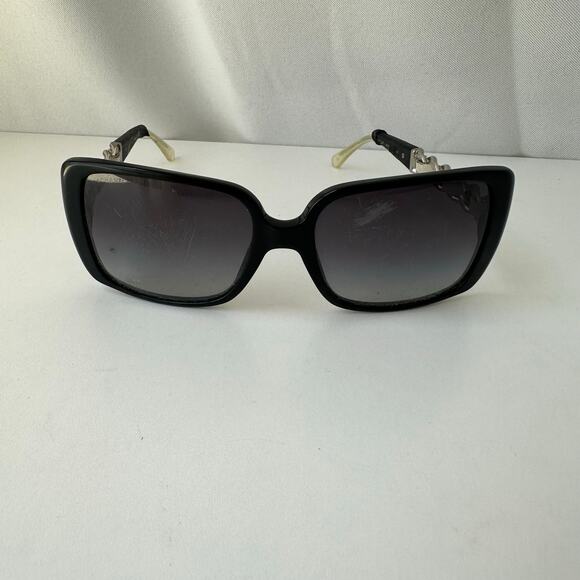 Chanel White Leather + Silver Chain Logo Oversized Black Fram eSunglasses main image 7